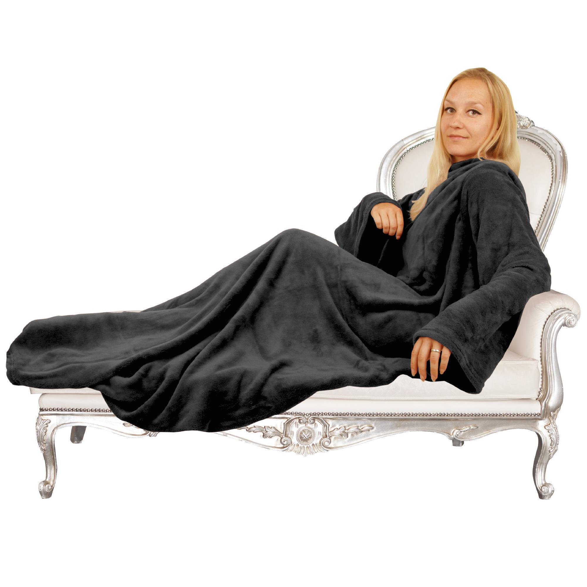 KUSCHELDECKE MIT ÄRMELN Anthrazit - Anthrazit, Textil (180/130cm)