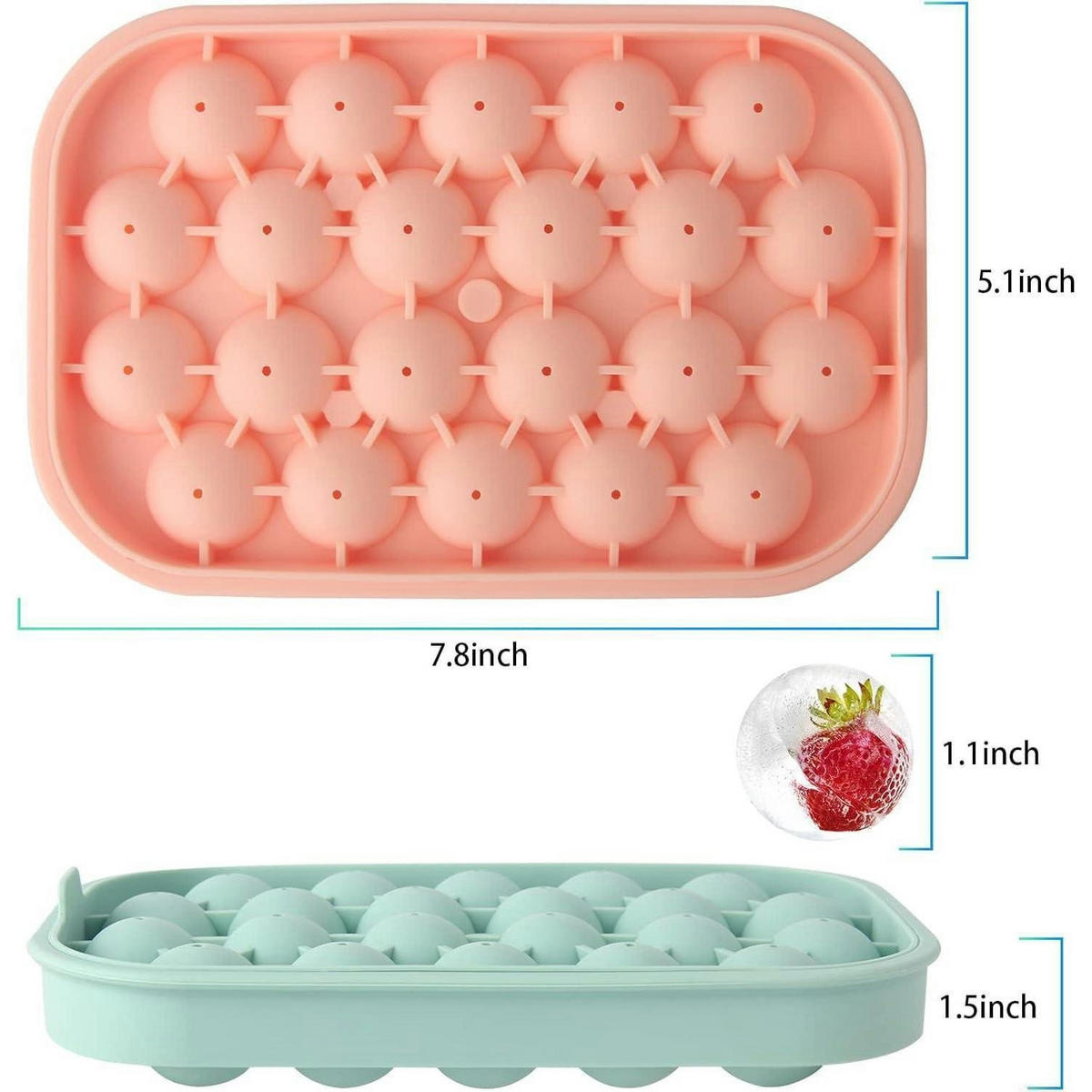 EISWÜRFELFORM 2-teiliges Set für 44 Eisbälle BPA-frei Silikon Grün und Rosa - Multicolor, Kunststoff (12/3.8/20cm)