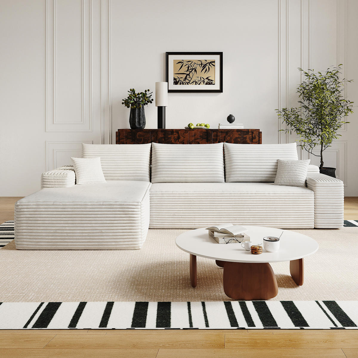 ECKSOFA 270/175/83 cm Weiß Cord mit Chaiselongue, Linke Seite - Weiß, Textil (270/175cm) - Oxeza