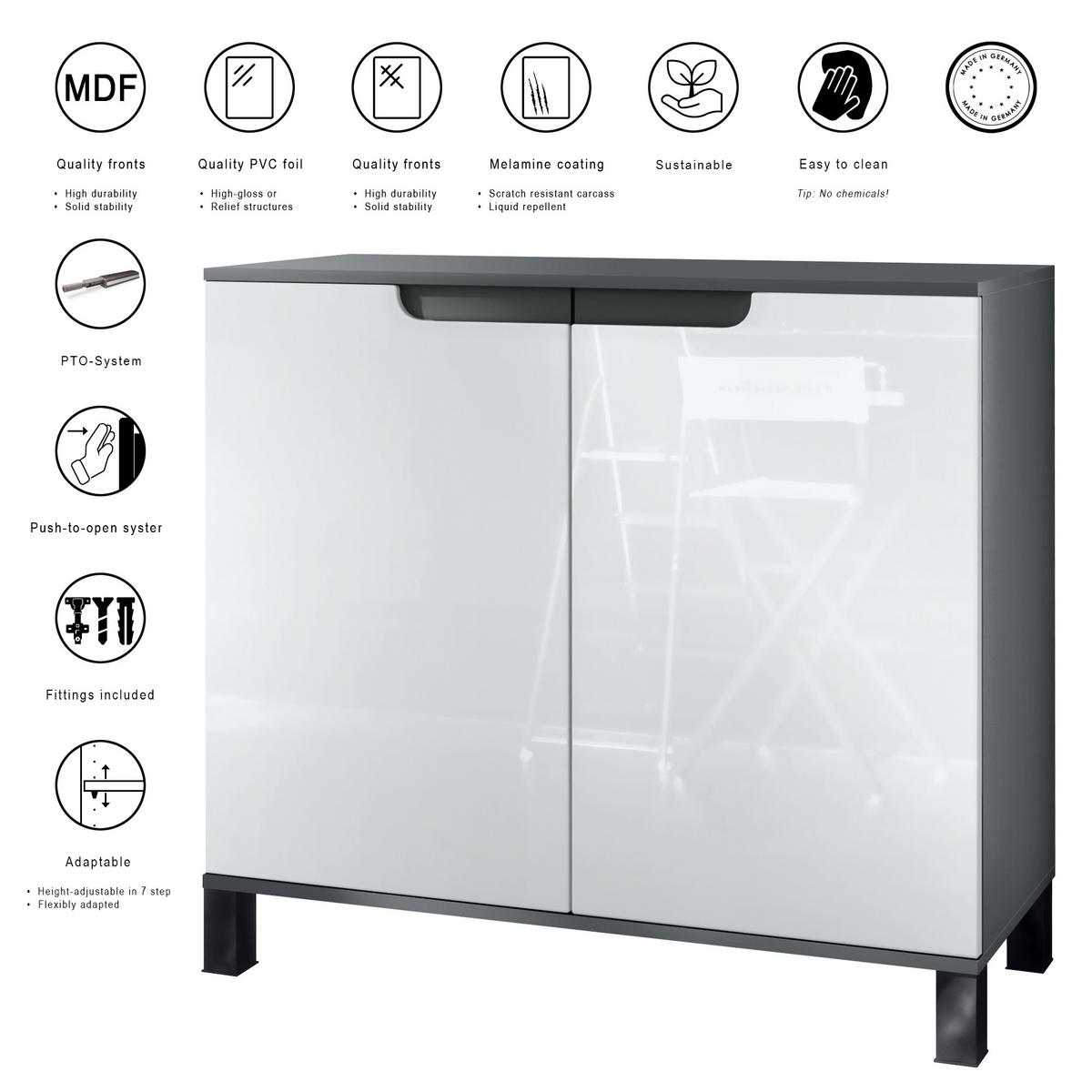 KOMMODE Sylt Beton Oxid Optik - Hellgrau, Holzwerkstoff (92.5/84.5/35cm) - Vladon