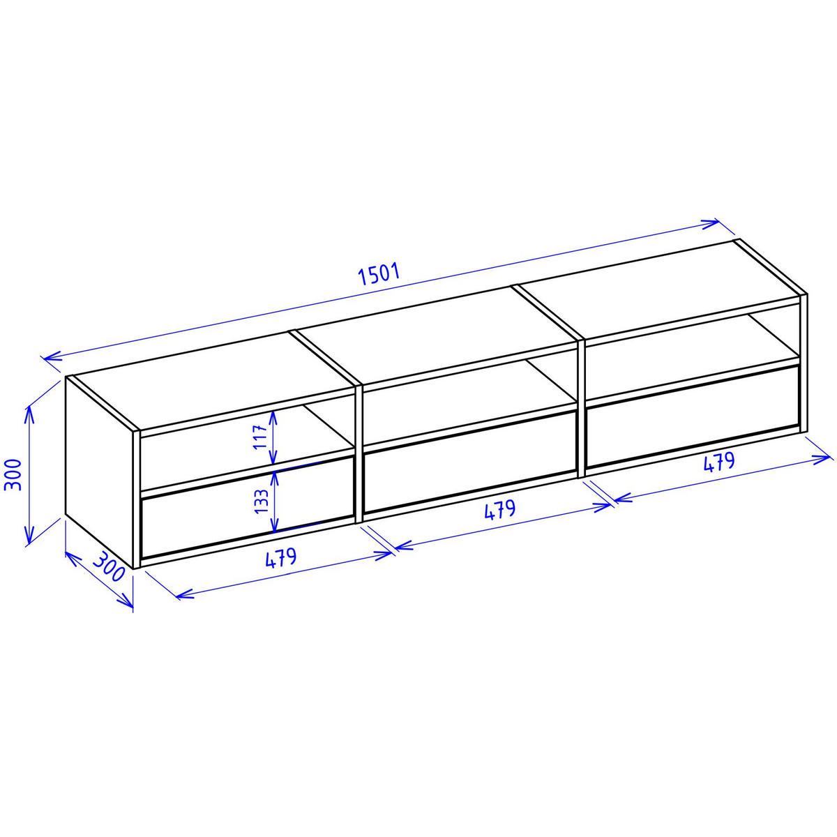 TV-LOWBOARD hängend, 3 Klappen und Ablagen, Kaschmir, 150 cm - Kaschmir, Holzwerkstoff (150.1/30/30cm) - Selsey