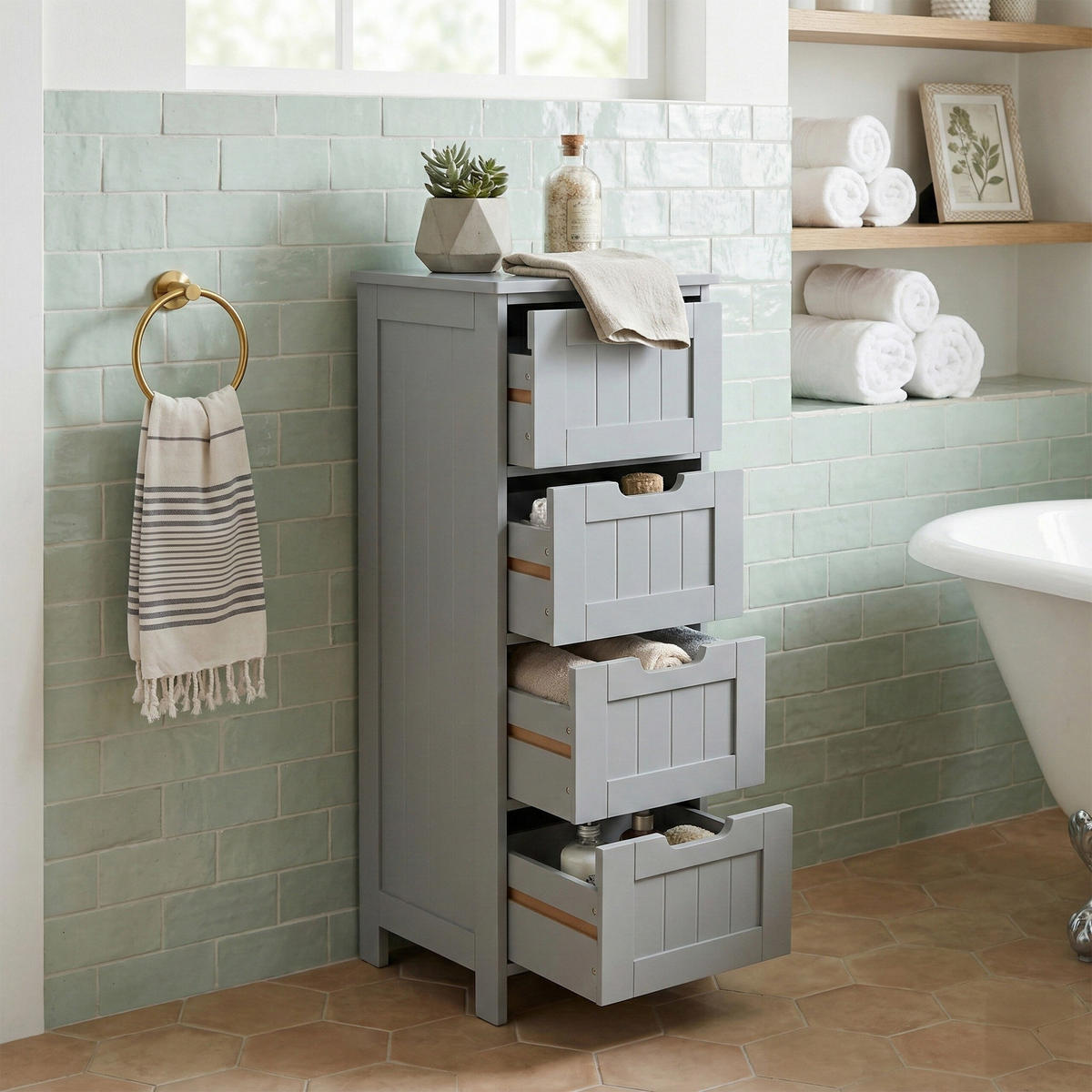 KÚPEĽŇOVÝ šatník - sivá, kompozitné drevo (30/82/30cm) - Relaxdays