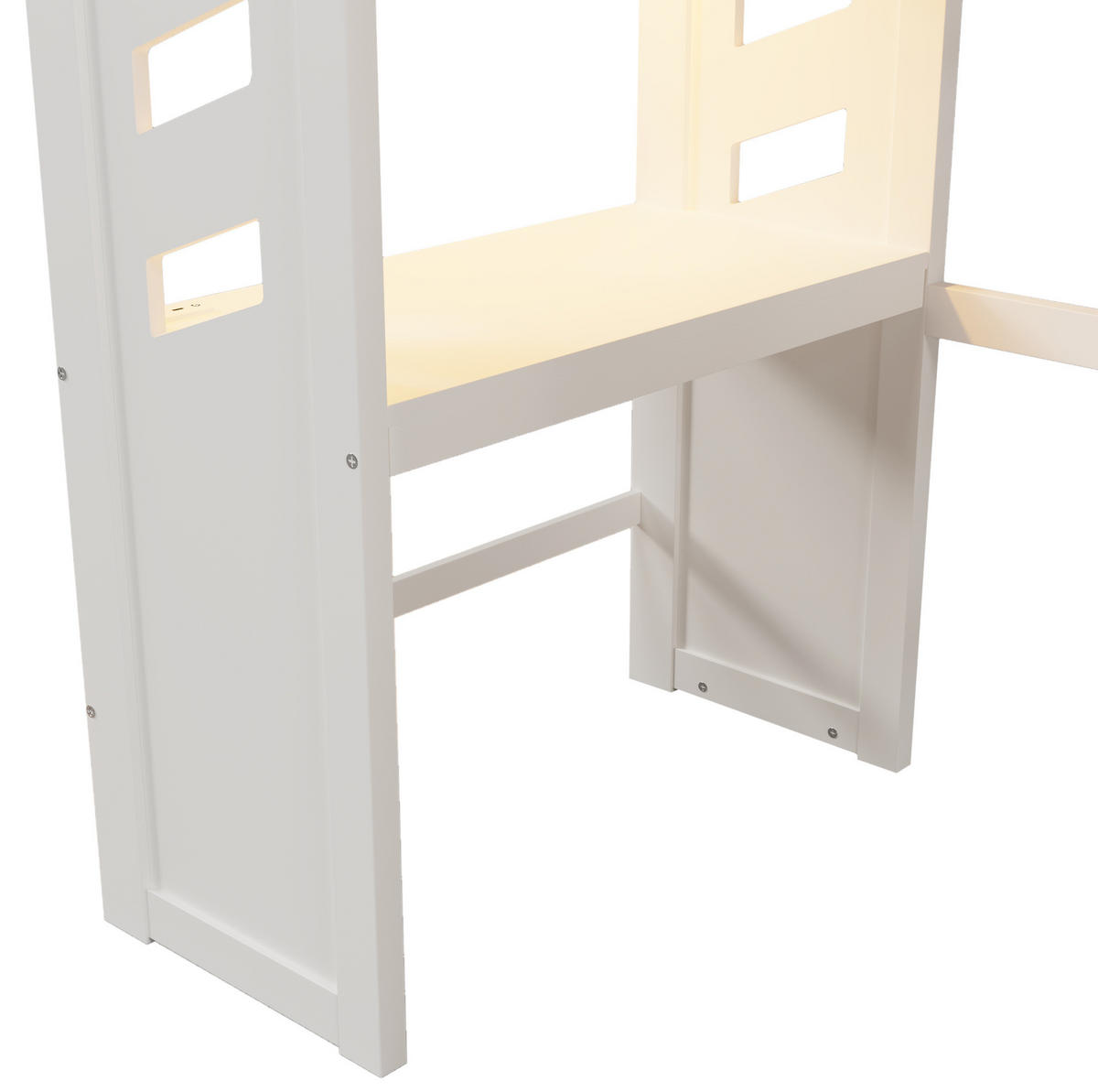 HOCHBETT 90/200 cm in Weiß mit Schreibtisch, LED-Beleuchtung und Stauraum - Weiß, Holz (90/200cm) - Flora Grace
