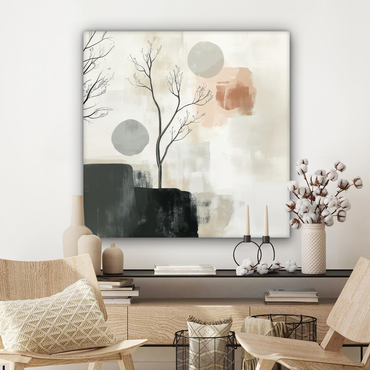 LEINWANDBILD Wabi sabi - Beige - Pflanze 90x90 cm - Sandfarben, Textil (90/90cm) - MuchoWow