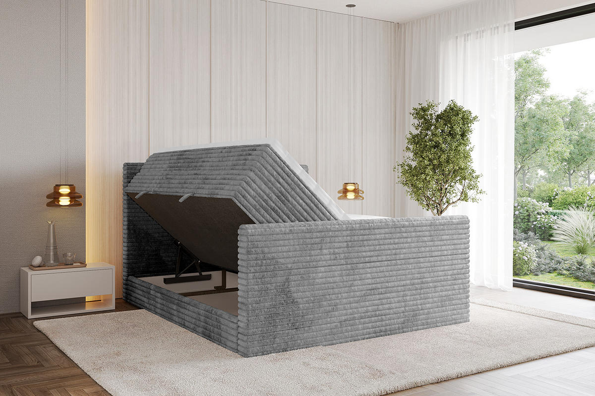 BOXSPRINGBETT mit Matratze H3|H4 und Lattenrost - TOLO-Z KING-v1 120x200 Cord - Hellgrau - Hellgrau, Holzwerkstoff (120/200cm)