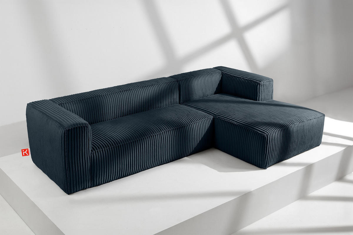 ECKSOFA-RECHTS FEROX Modern, Cord-Stoff, marineblau - Blau/Grün, Textil (305/175cm) - KONSIMO®