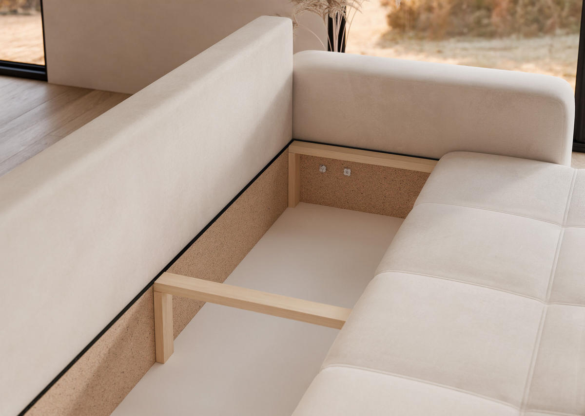 SCHLAFSOFA Velours mit Bettkasten und Schlaffunktion - Creme, Holzwerkstoff/Textil (246/79/93cm) - Idohome