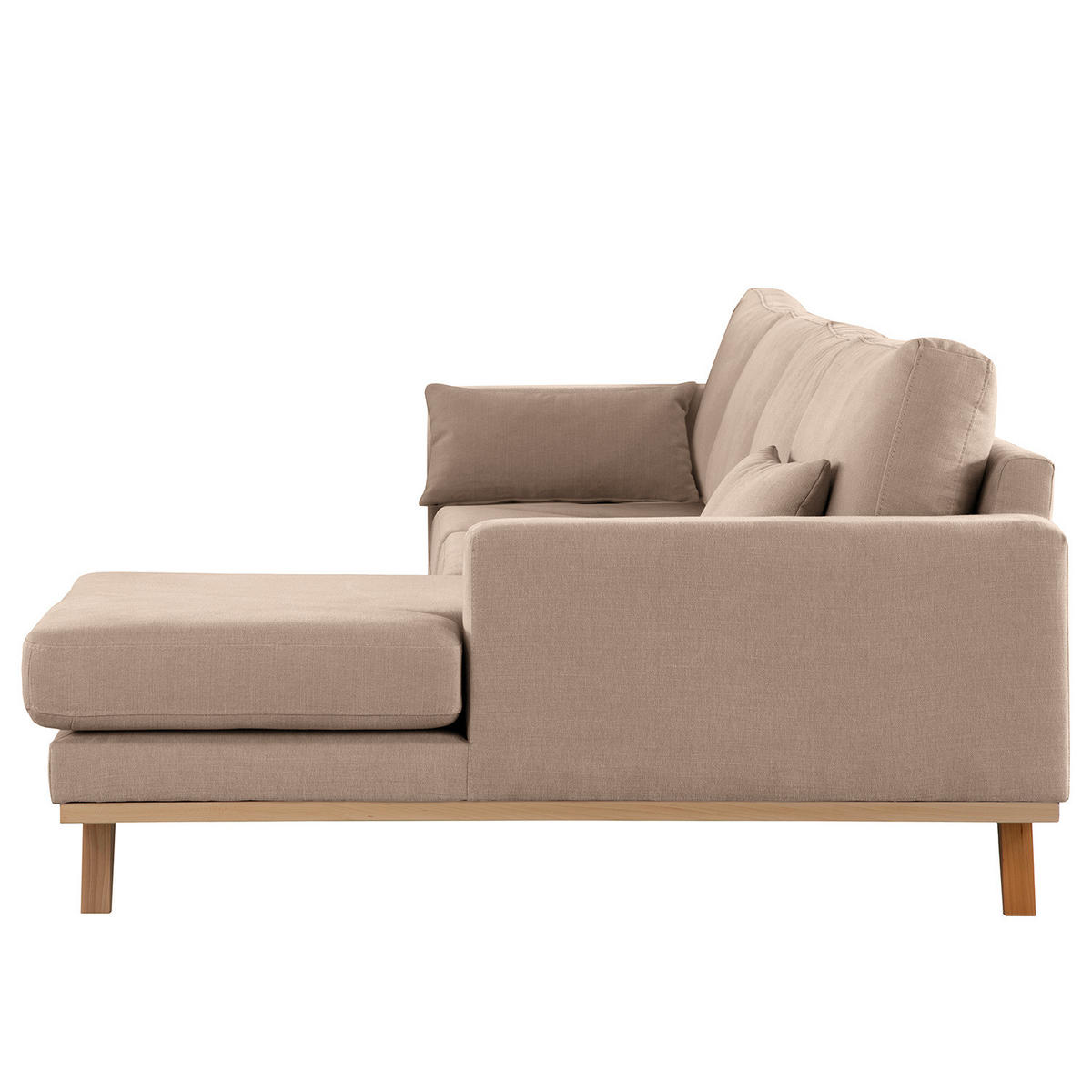 ECKSOFA mit Longchair - Taupe/Buchefarben, Buchenholz/Textil (281/153cm) - home24