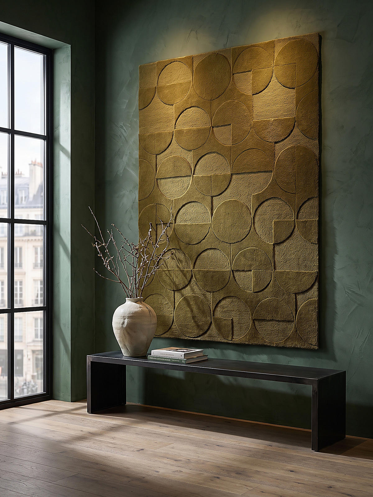 WOLLTEPPICH handgetuftet DEBEN, Kreis-Geometrie, Olivgrün, 120 x 170 cm - Grün, Textil (120/170cm) - KADIMA DESIGN
