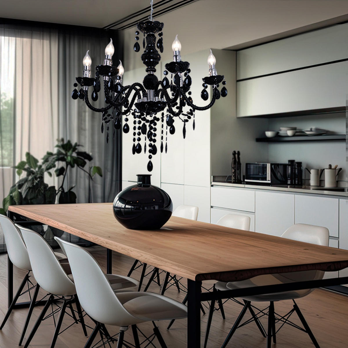 LED KRONLEUCHTER Cuimbra Schwarz - Schwarz, Metall (57/57/166cm)