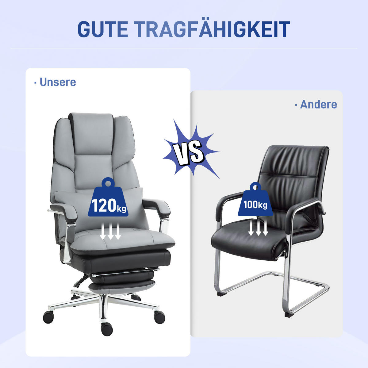 BÜROSTUHL, Ergonomischer, Grau - Grau, Leder (71/129/63cm) - HOMCOM