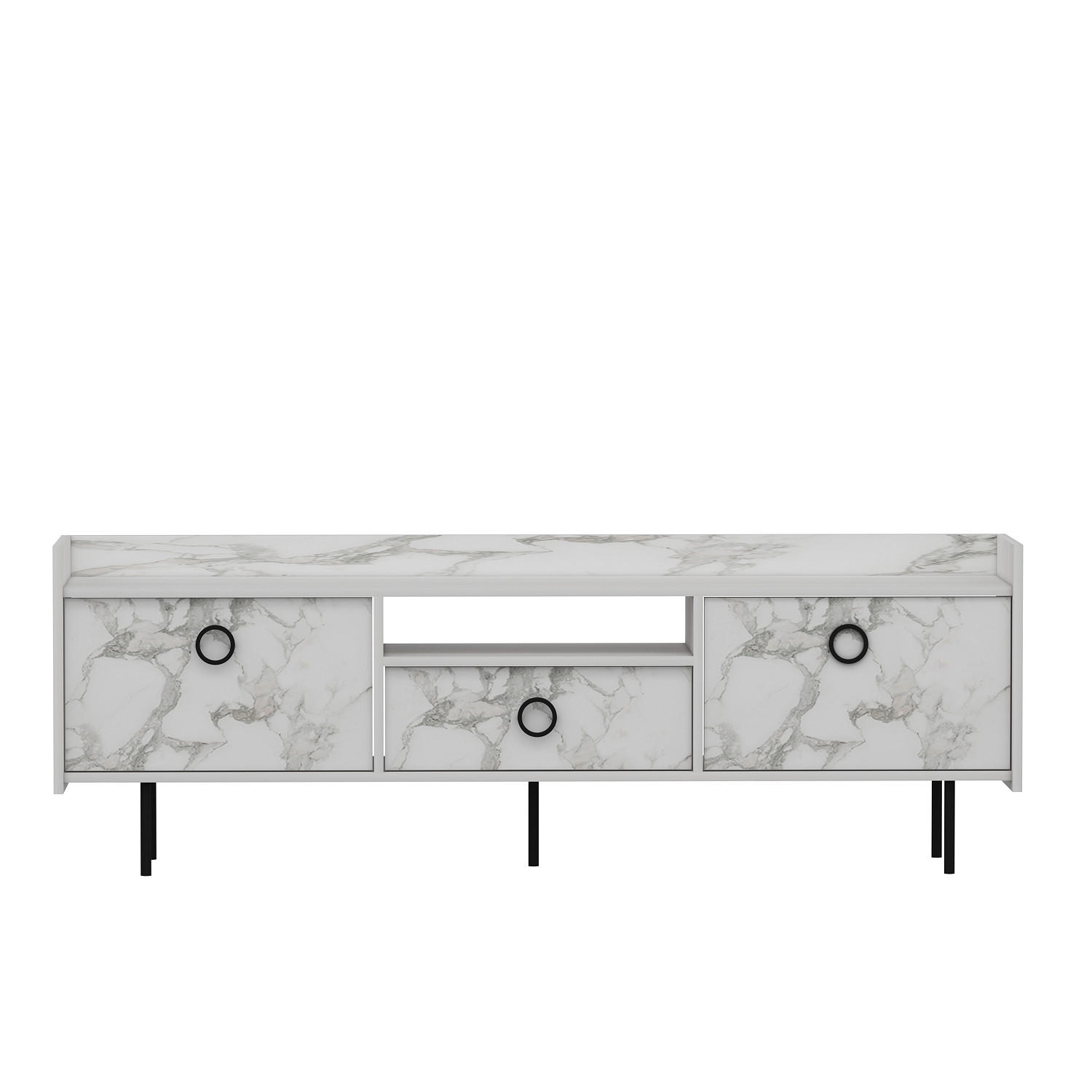 TV-LOWBOARD Büsra Weiß Holz und Marmor Optik 3 türig 9208 - Weiß/Grau, Holzwerkstoff/Metall (184/63/37cm) - moebel17