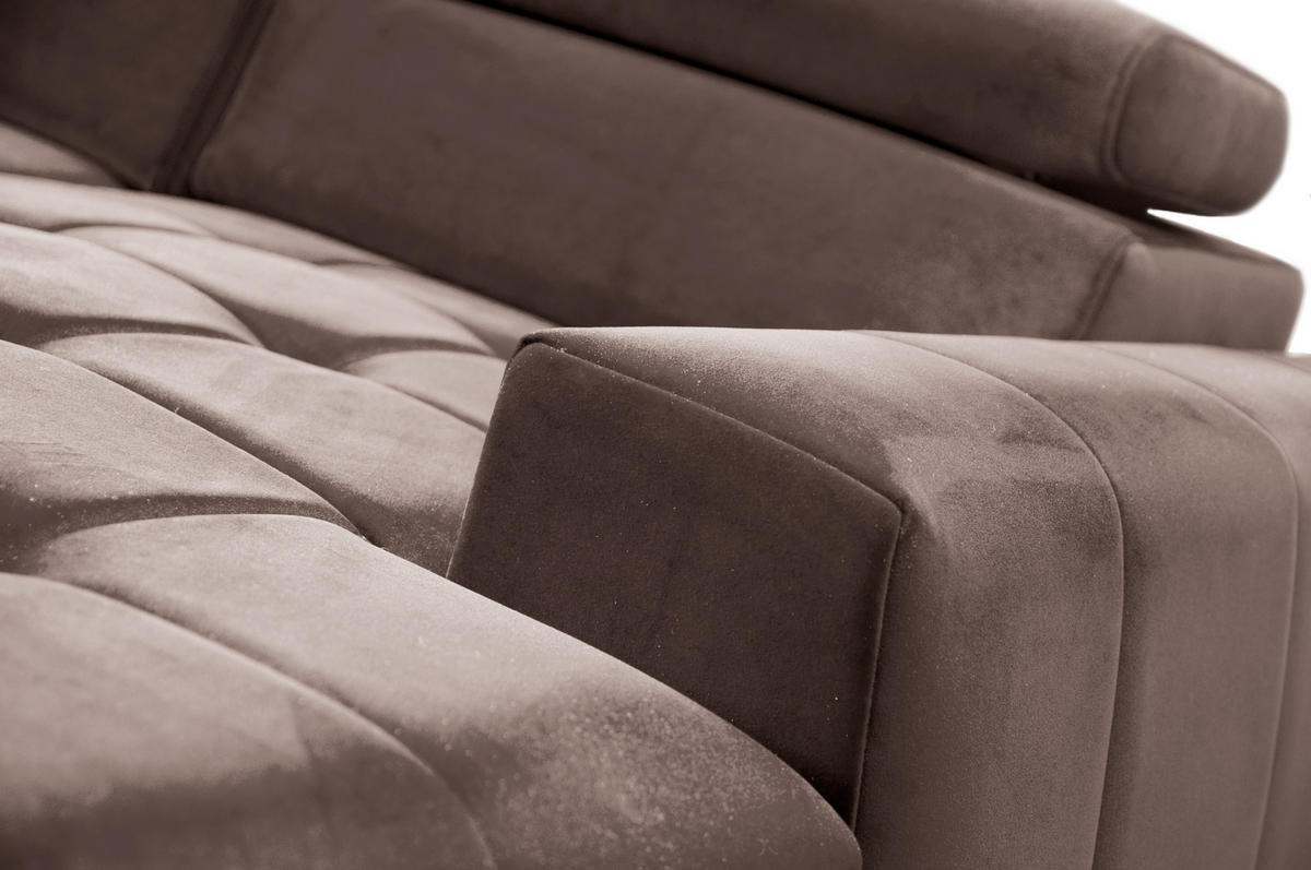 ECKSOFA L Form Arkucio Mini Braun 260/200/95 cm Rechts mit Schlaffunktion - Schwarz/Braun, Textil/Metall (260/200cm) - AX Living