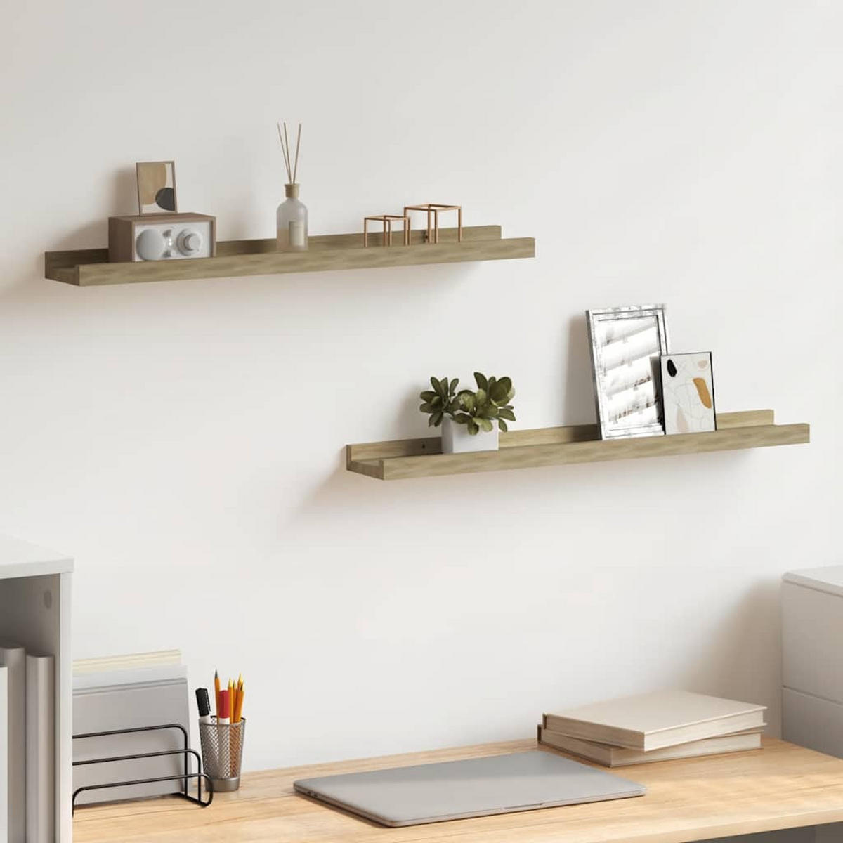 WANDREGALSET 2-teilig 60/9/3 cm aus MDF Sonoma-Eiche Max. Belastbarkeit 5 KG - Sonoma Eiche, Holzwerkstoff (60/3/9cm) - vidaXL