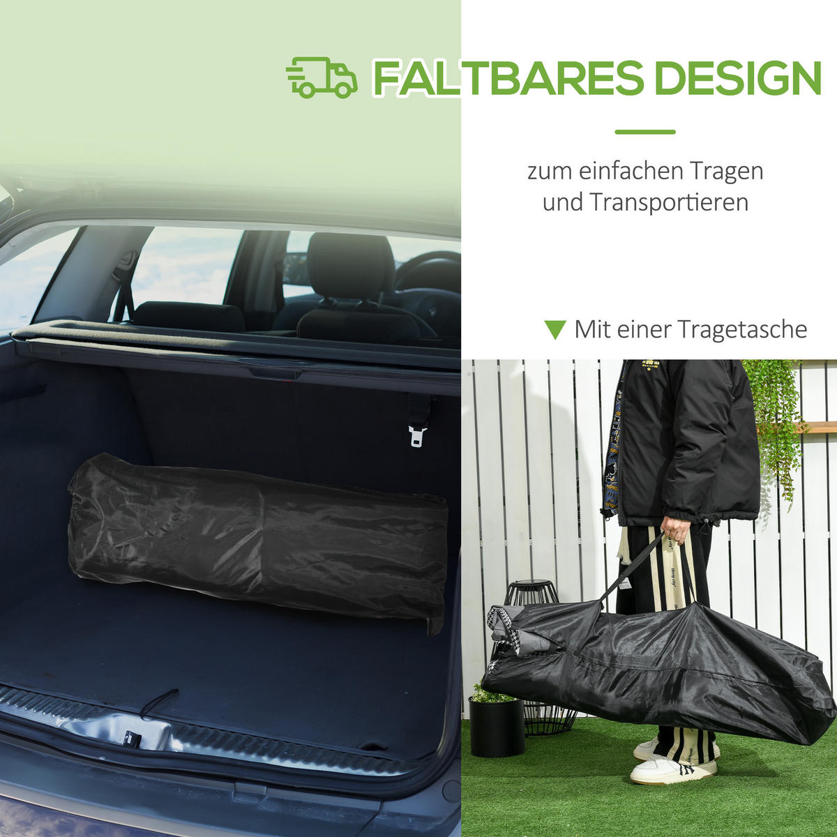 FELDBETT Campingbett mit Tasche & Becherhalter 68 x 186 x 48 cm Schwarz - Grau, Metall (186/48/68cm) - ComfortXL