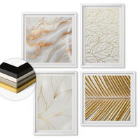 WANDBILDER 4er-Set - 50x50 cm & 40x60 cm Weißer Rahmen - Blattmuster Marmor abstrakt - Weiß, Kunststoff (50/50cm) - ArtPrintCave