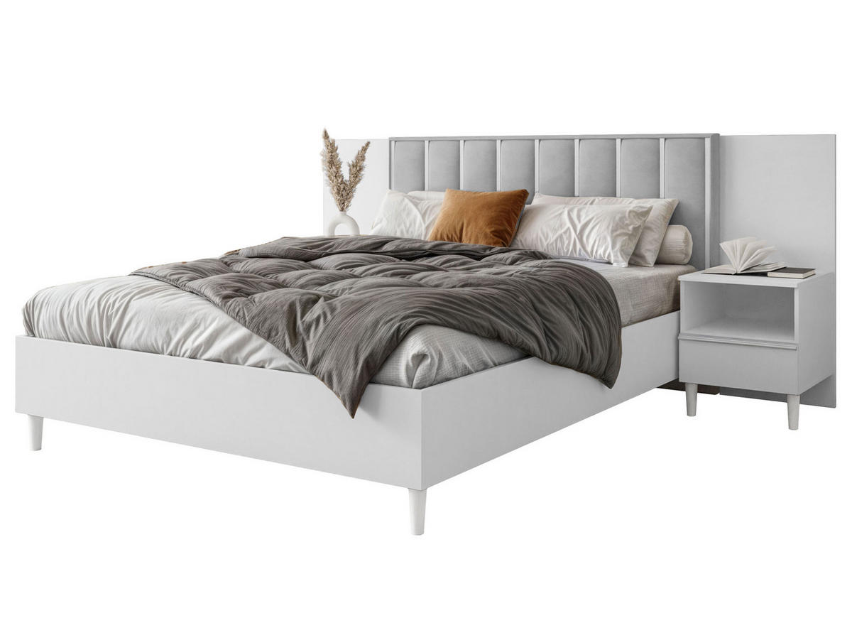 DOPPELBETT Luk I 160/200 cm ohne Matratze, Lattenrost, Bettkasten, weiß, grau - Weiß/Grau, Kunststoff (160/200cm) - Margaret Hadas24