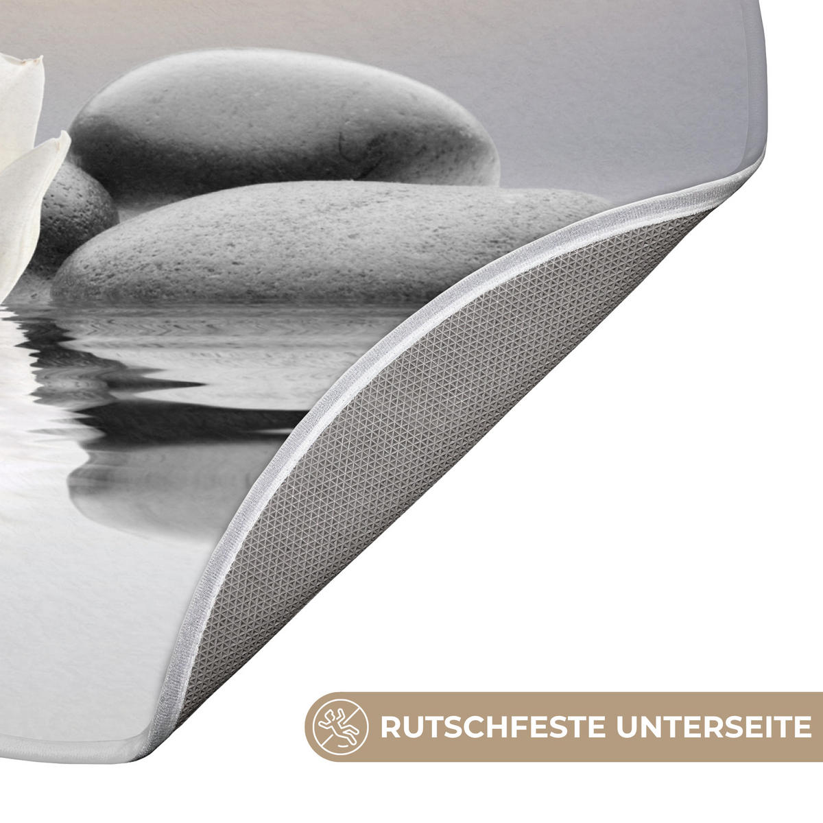KOUPELNOVÁ PŘEDLOŽKA Kameny - Lotos - Bílý - Voda - Zen 70x70 cm - bílá, textil/plast (70/70cm) - OnlyWow