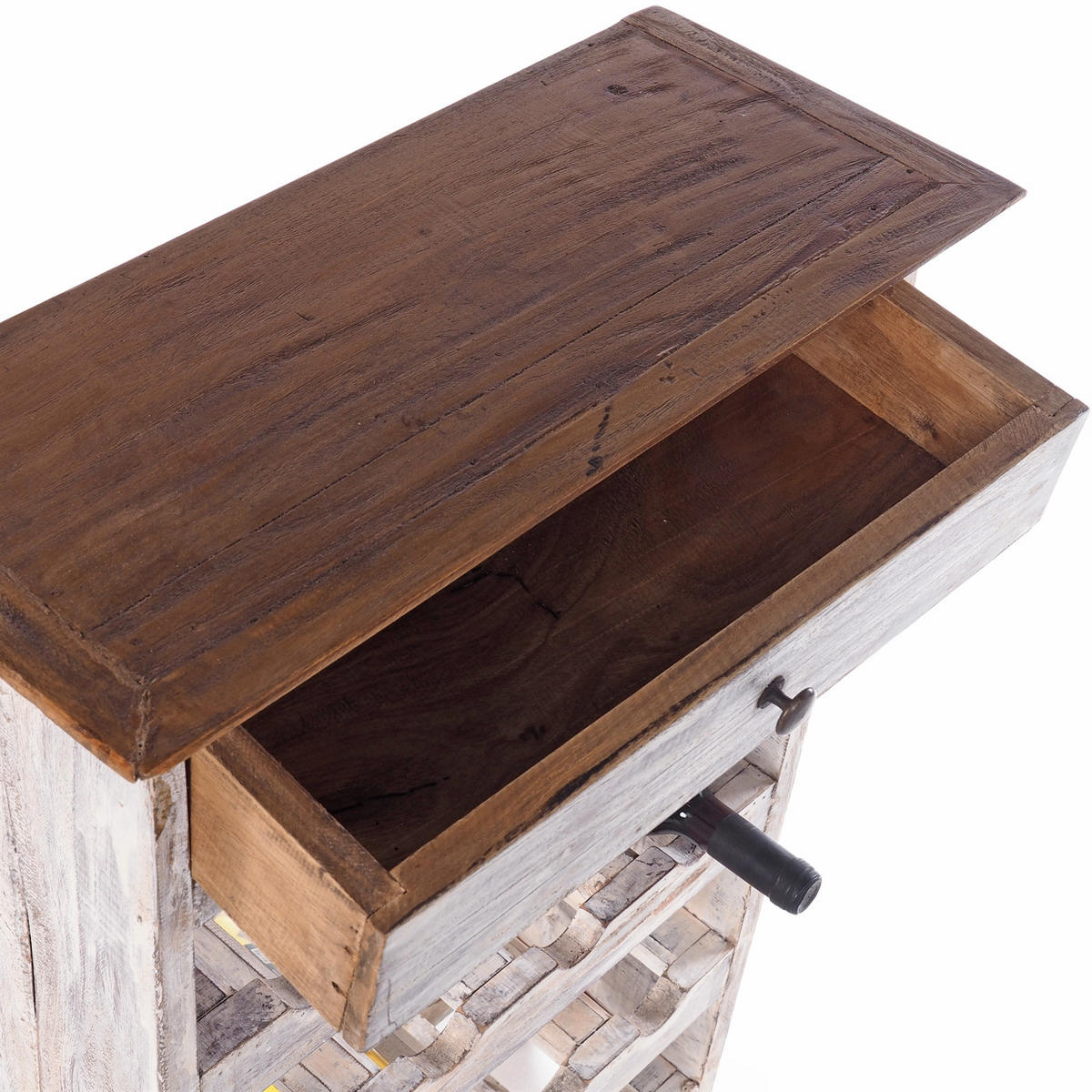 FLASCHENREGAL CORTEZ 85 Recyclingholz massiv, für 16 Flaschen, mit Schublade 05 weiß-natur - Multicolor, Holz (55/85/23cm) - DESIGN DELIGHTS