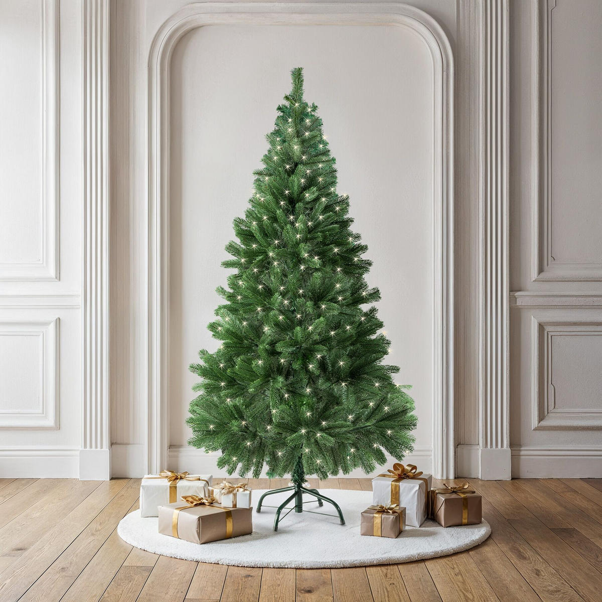 SET WEIHNACHTSBAUM MIT LICHTERKETTE ,inklusive Metallständer mit Kunststoffkappen,grün - Grün, Kunststoff (140cm) - tectake