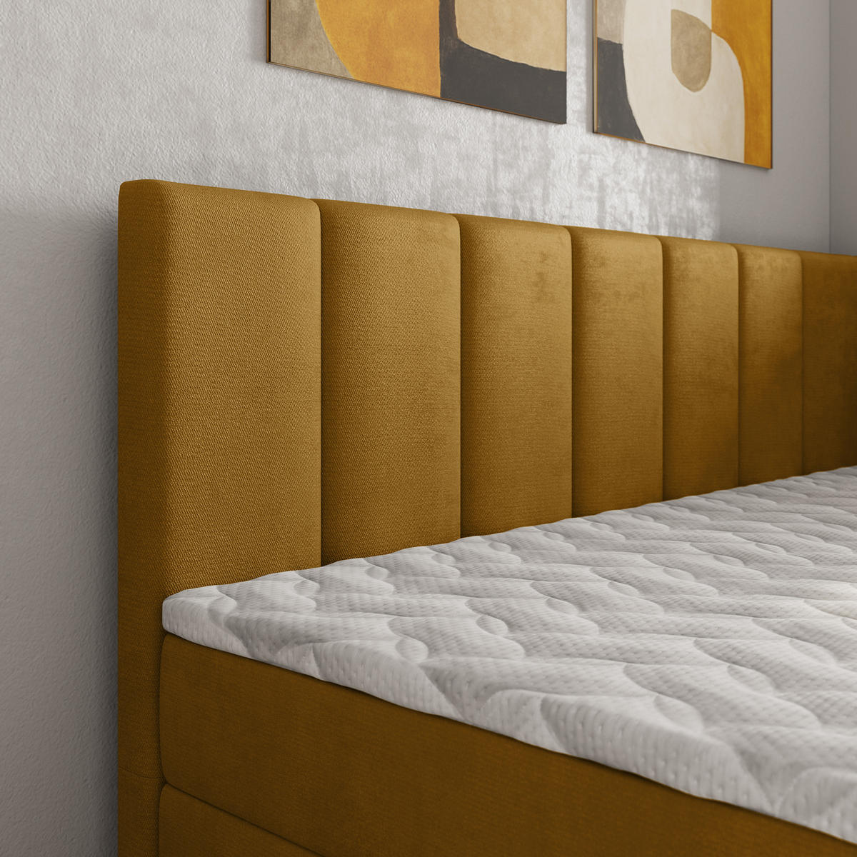 BOXBETT BEVE 80x200 cm mit Matratze und Topper, H2+H3 - Gelb - Gelb, Holz (80/200cm) - MASSENO