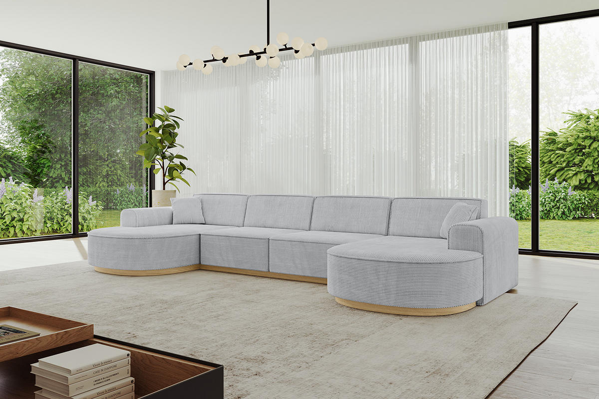 WOHNLANDSCHAFT MARI-U2-v2 - 388x171x83 cm Grau Cord - Grau, Holzwerkstoff/Textil (388/83/171cm) - ALTDECOR