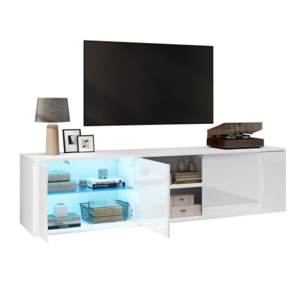 TV-SCHRANK weiß aus Spanplatte mit Hochglanzoberfläche und App-gesteuerter USB-LED 180 × 40 × 45 cm - Weiß, Holzwerkstoff (180/45/40cm) - Luhomfu
