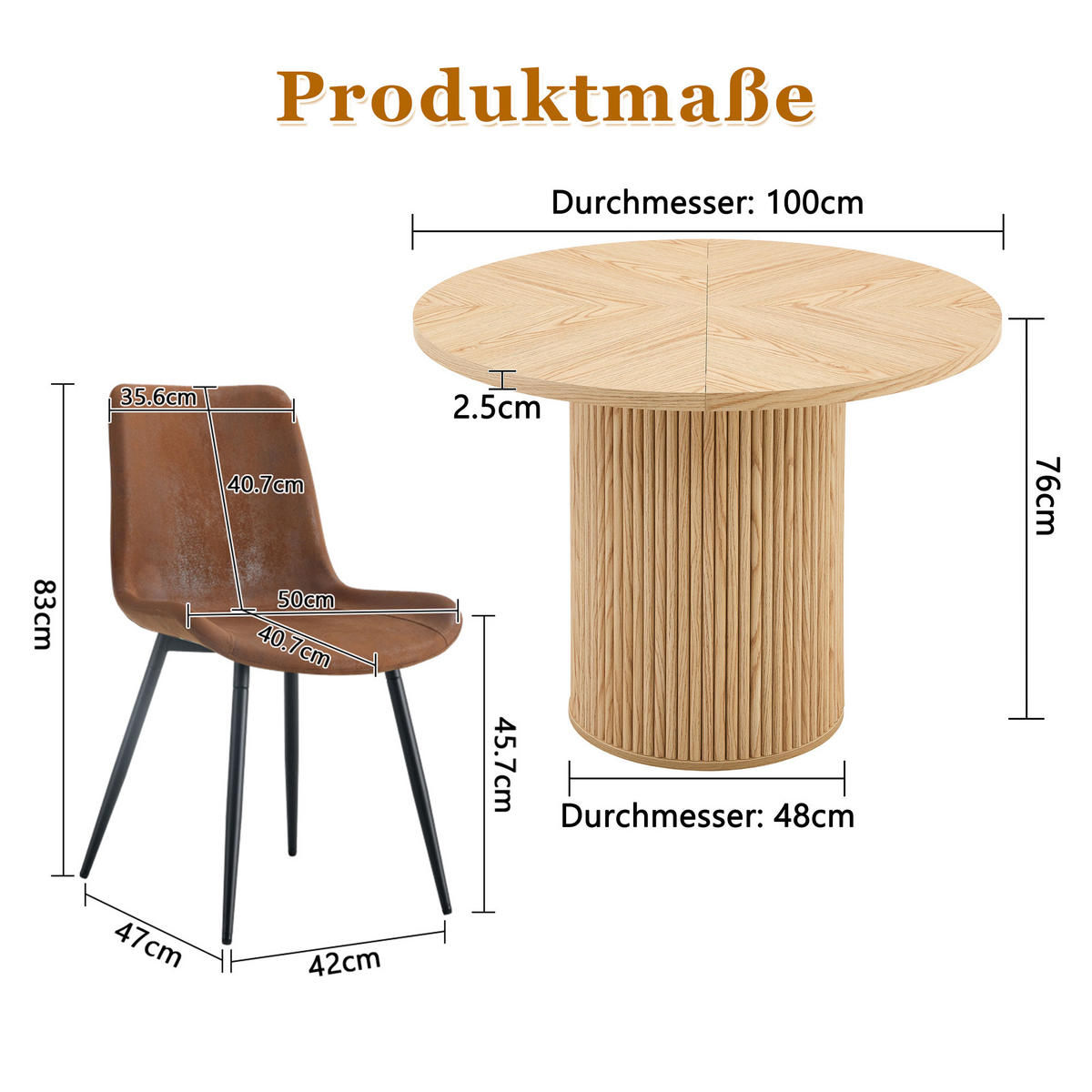 ESSGRUPPE DE-39388 5-teilig, mit 4 Tech-Stoff-Stühlen Braun - Braun, Holzwerkstoff (100/76/100cm) - ComfortXL