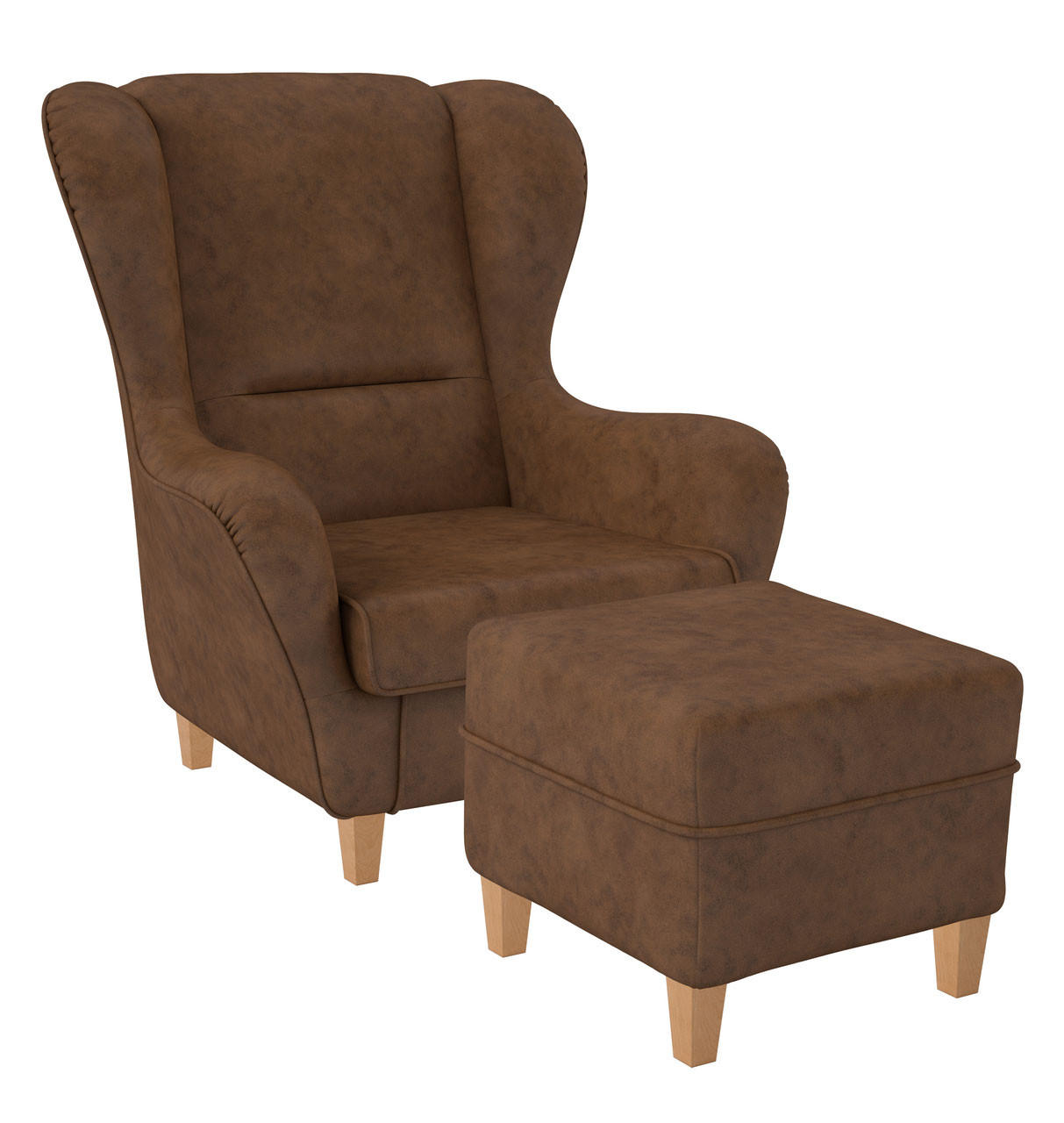 OHRENSESSEL Sofia, Relaxsessel mit Hocker | Kunstleder Texas Rehbraun - Hellbraun, Kunststoff/Textil (92/68/95cm) - Supellex