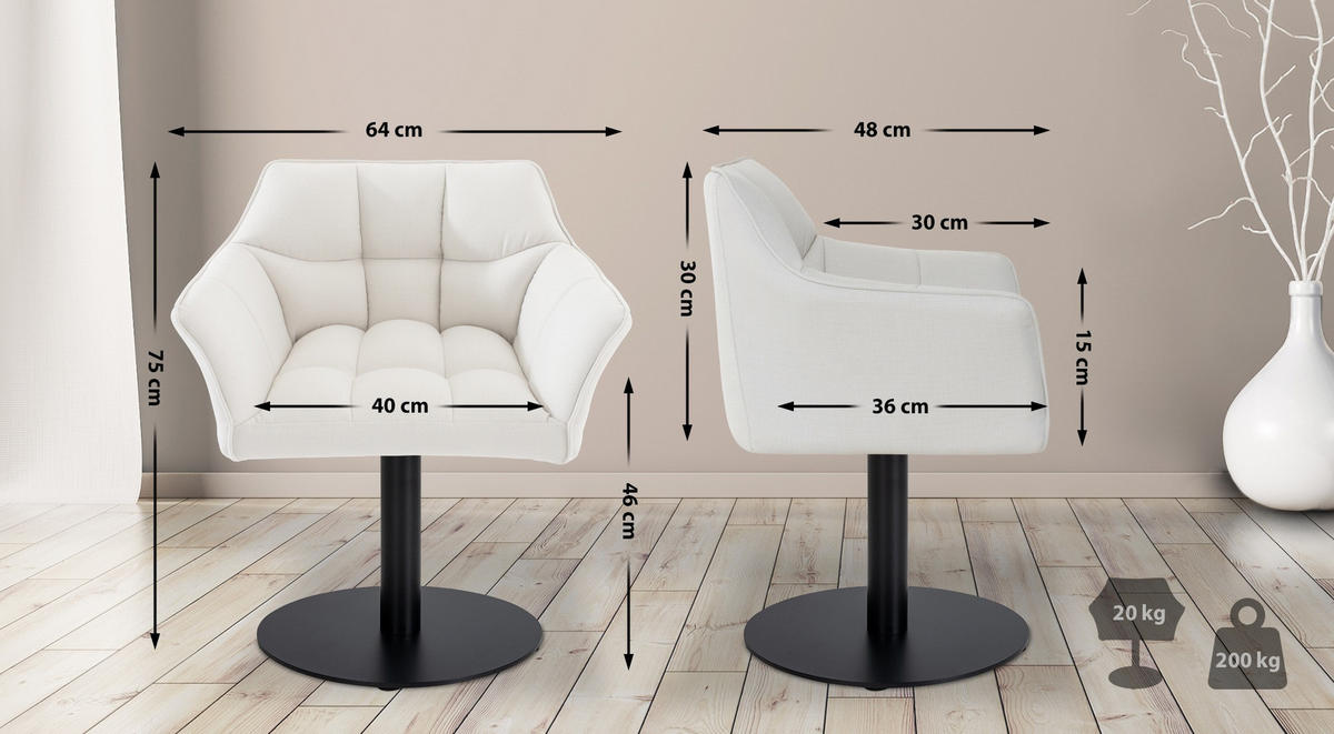 SESSEL Stoff weiß - Schwarz/Weiß, Textil/Metall (64/75/48cm) - CLP