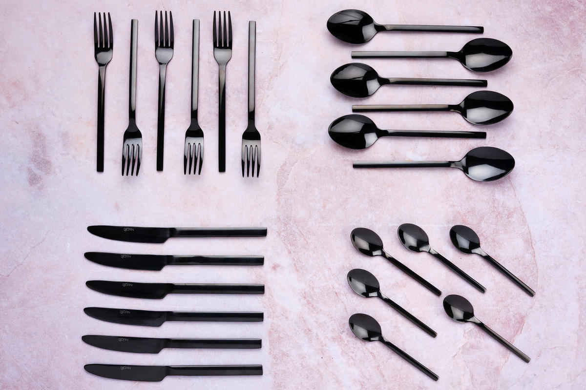 BESTECKSET 24-teilig Emund - Schwarz - Schwarz, Metall - Björn