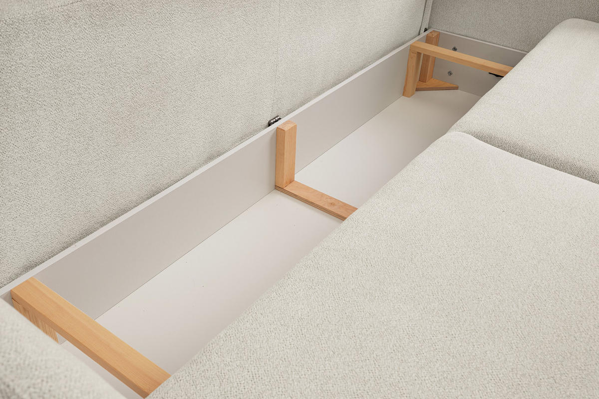 BETTSOFA CIMA Creme Chenille-Stoff mit Schlaffunktion - Creme, Holz (234/86/111cm) - MASSENO