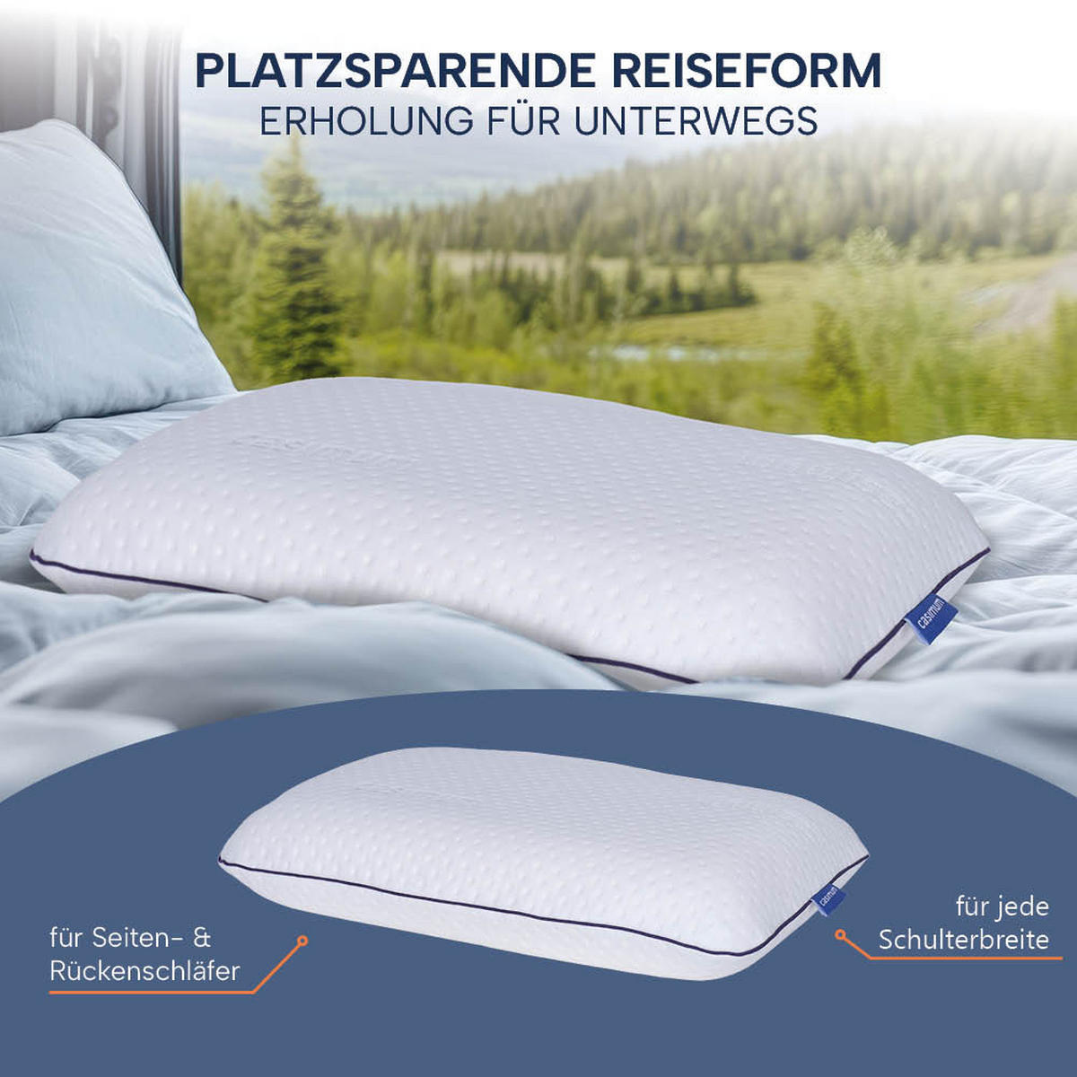 REISEKISSEN SUPER TRAVEL, 40x25x10, Rücken- & Seitenschläfer, cosyPUR® Memory Foam - Weiß, Textil (25/40cm) - casimum
