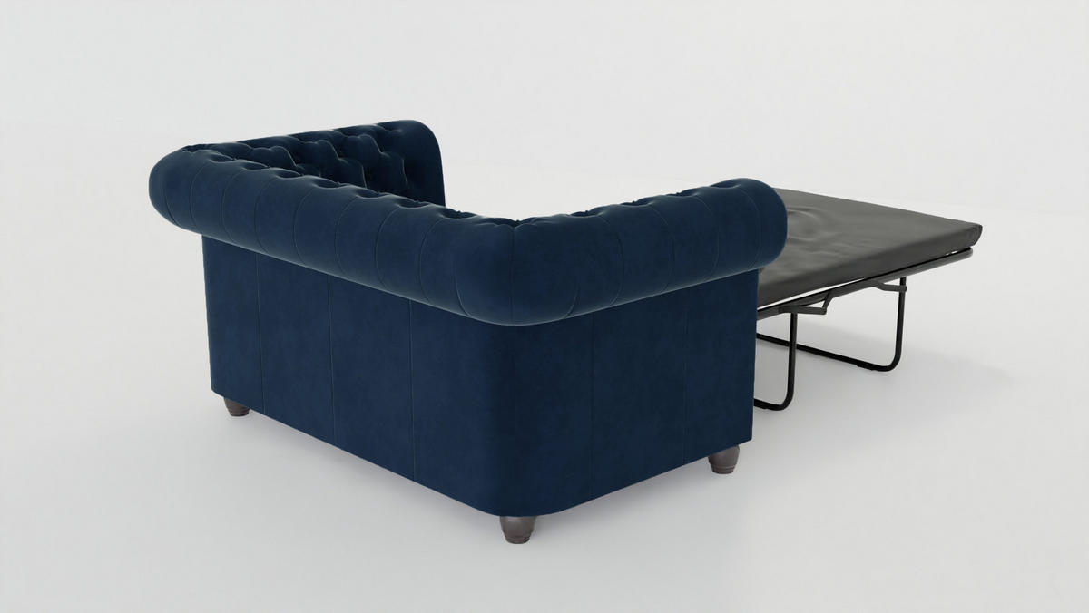 CHESTERFIELD-SOFA 2-sitzer mit Schlaffunktion Nyx Marineblau Samt - Dunkelblau/Braun, Holz/Textil (148/72/86cm) - S-Style Möbel