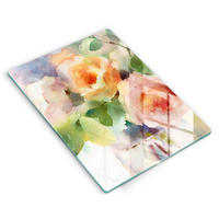GLASPLATTE 40x52 cm Gemalte Blumen - Dunkelblau, Glas (40/52cm) - Wallfluent