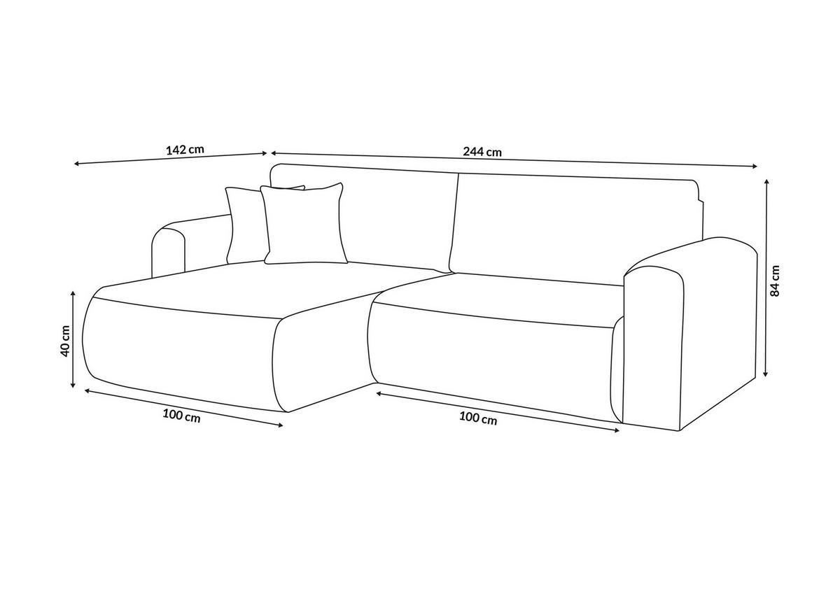ECKSOFA Tilly, Eckcouch in L-Form mit Schlaffunktion und Bettkasten, Farbe: Grau, Cordstoff, Ottomane Universal - Grau, Textil (244/142cm) - VENASI MÖBEL