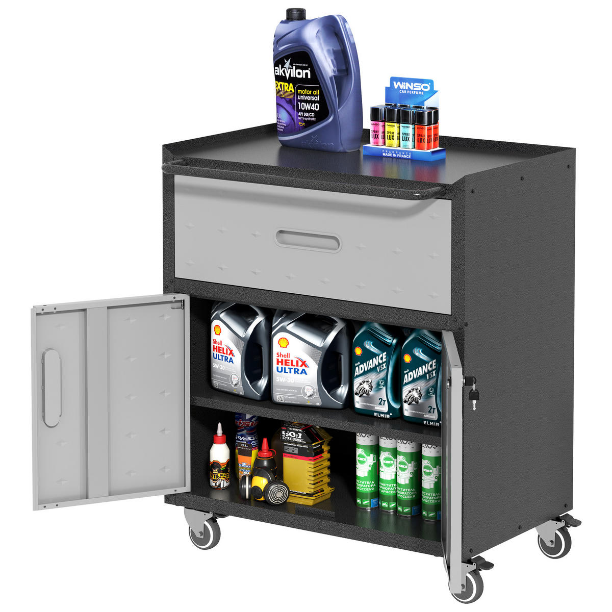 KOMBINATIONSMÖBEL – 88 cm hoch × 75 cm breit × 42 cm tief, ausgestattet mit einer Schublade und zwei abschließbaren Schranktüren. - Multicolor, Metall (42/88/75cm) - DCA