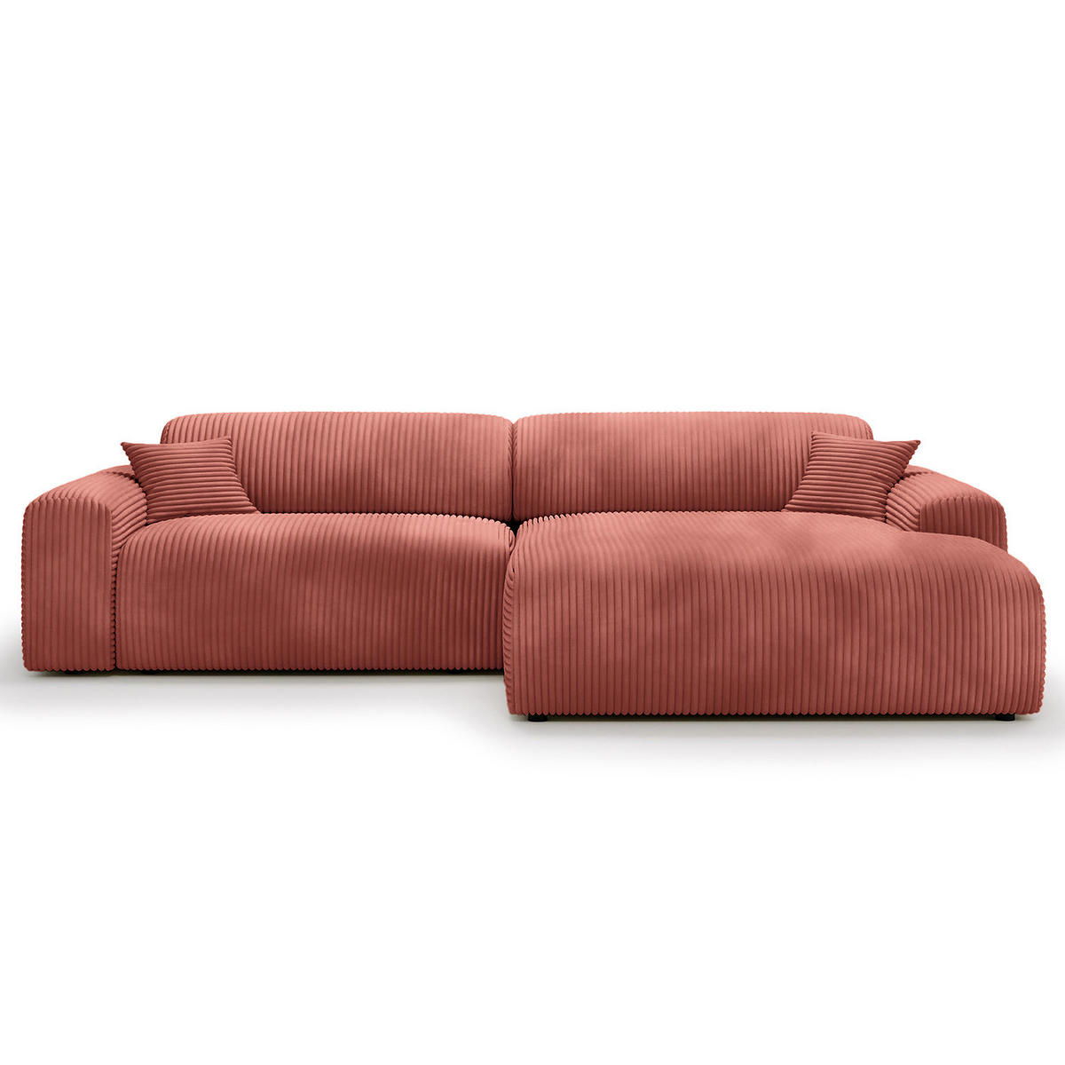 ECKSOFA mit Longchair - Cord - Schwarz/Altrosa, Kunststoff/Textil (284/178cm) - home24
