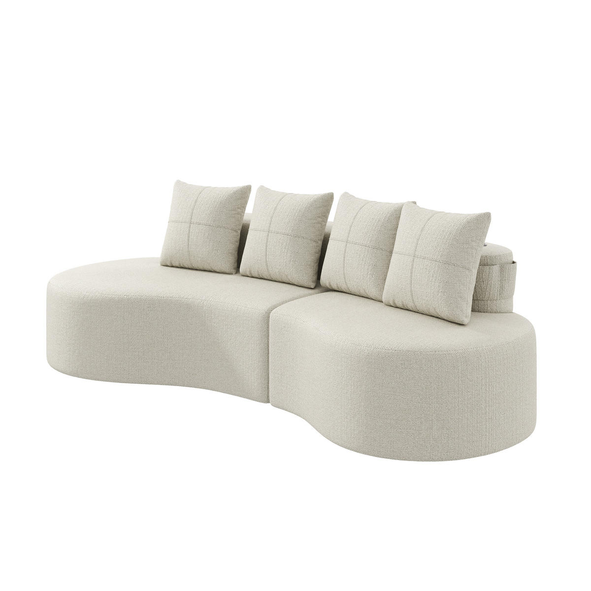 SOFA Leinen Beige mit Becherhaltern, Seitentaschen und 4 Kissen - Beige, Textil (240/63/109cm) - WISHDOR