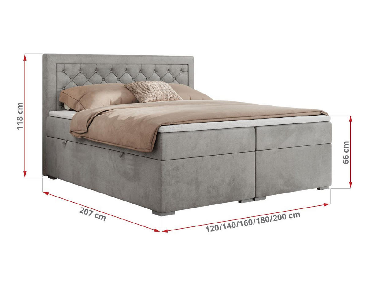 BOXBETT JASIR 200/200 - Hellgrau Velvet - H4 - Hellgrau, Holz/Textil (200/200cm) - MKS