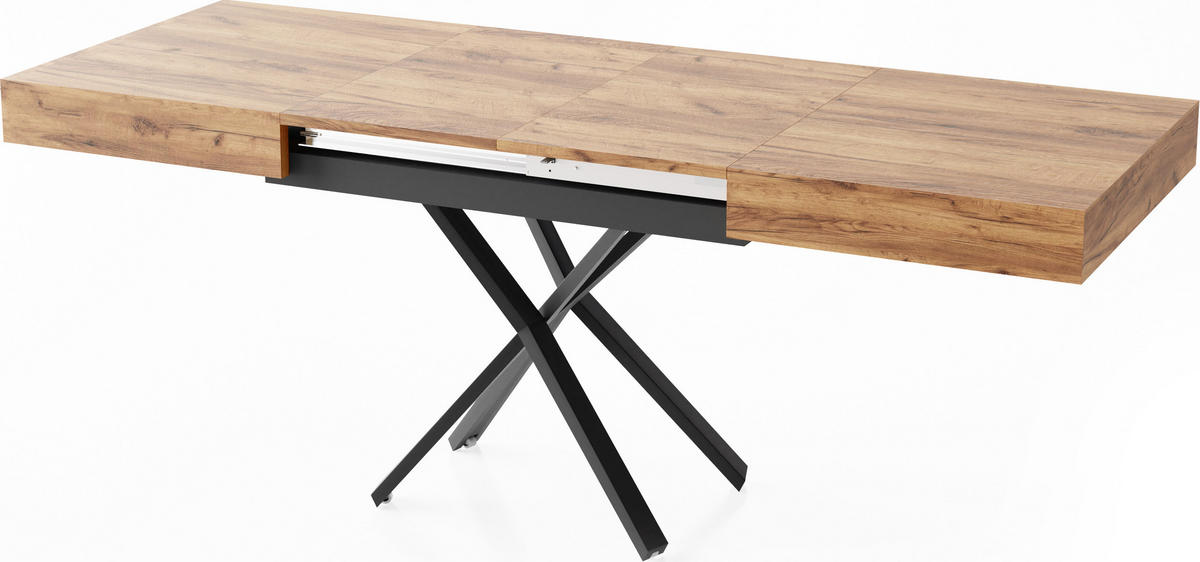 COUCHTISCH Cavetta X höhenverstellbar ausziehbar, Craft Eiche 120-200/80/27-76 cm - Eiche Wotan/Schwarz, Holzwerkstoff/Metall (80/120/76cm) - WFL GROUP