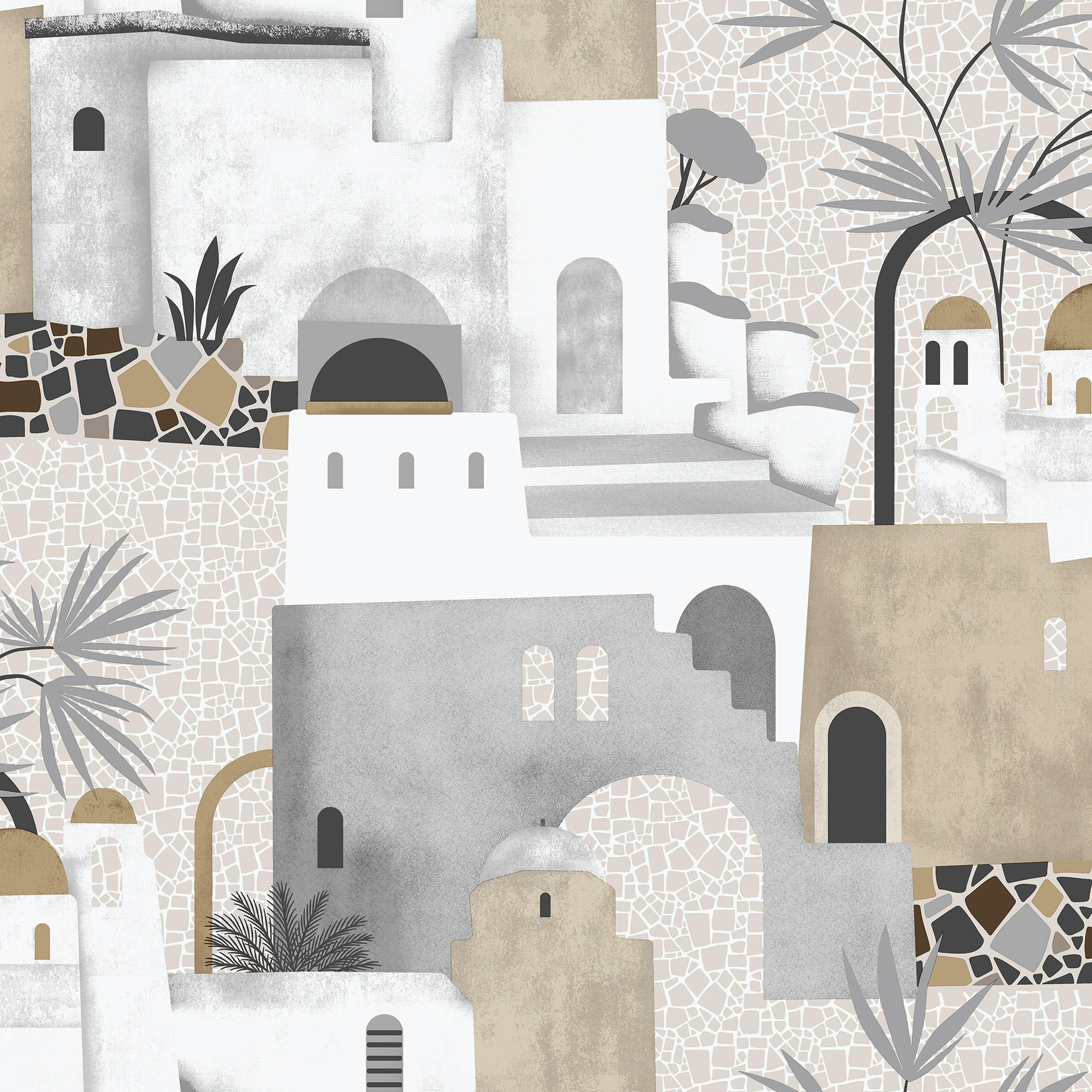 TAPETE Mediterrane Häuser 53 cm x 10 m - Grau, Papier (53/1000cm) - Sanders & Sanders