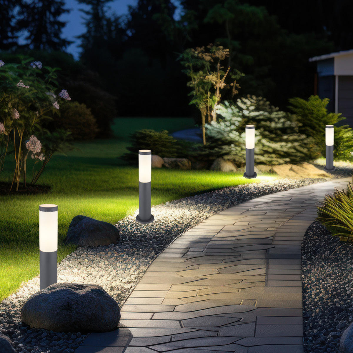 WEGELEUCHTE BOSTON Edelstahl Anthrazit 3er Set - Anthrazit, Metall (12.7/12.7/45cm) - Globo Lighting