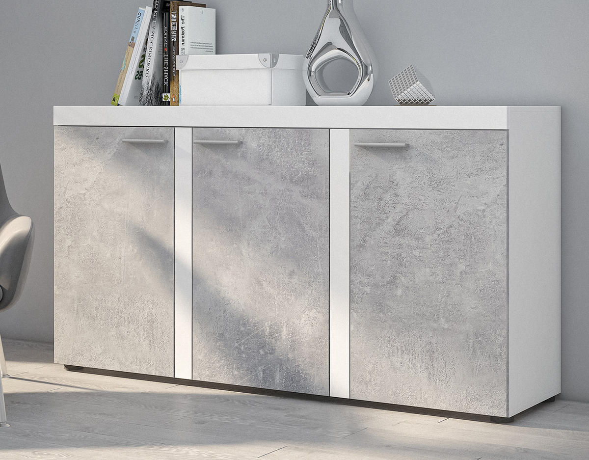 SIDEBOARD Spacoro 3D Weiß, Beton 148,8/82/40,3 cm – Wohnzimmer Kommode Modern - Hellgrau/Weiß, Holzwerkstoff/Kunststoff (149/82/40cm) - AX Living