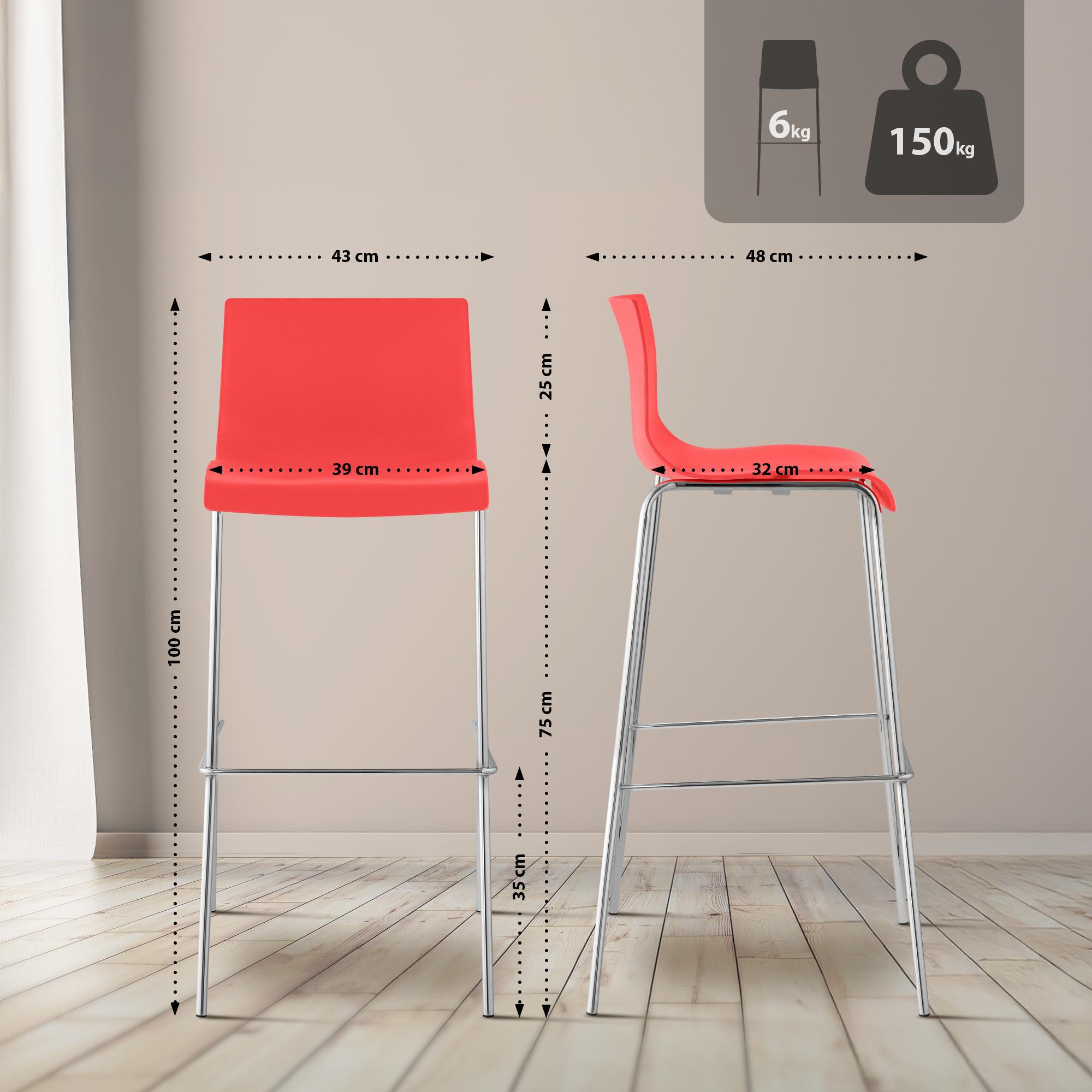 Thumbnail - CLP Barhocker, Rot, Kunststoff, 43x100x48 cm, Esszimmer, Barmöbel, Barhocker