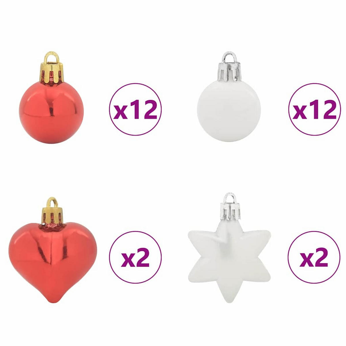 WEIHNACHTSKUGEL-SET 40 -teilig 6/6/6 cm Rot Kunststoff - Rot, Kunststoff (6/6/6cm) - vidaXL