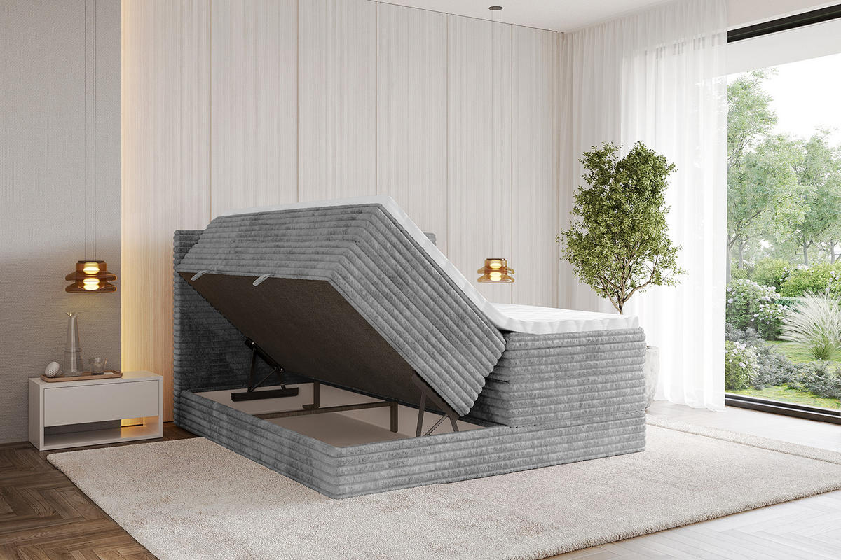 BOXSPRINGBETT mit Matratze H3|H4 und Lattenrost - TOLO KING-v1 120x200 Cord - Hellgrau - Hellgrau, Holzwerkstoff (120/200cm)