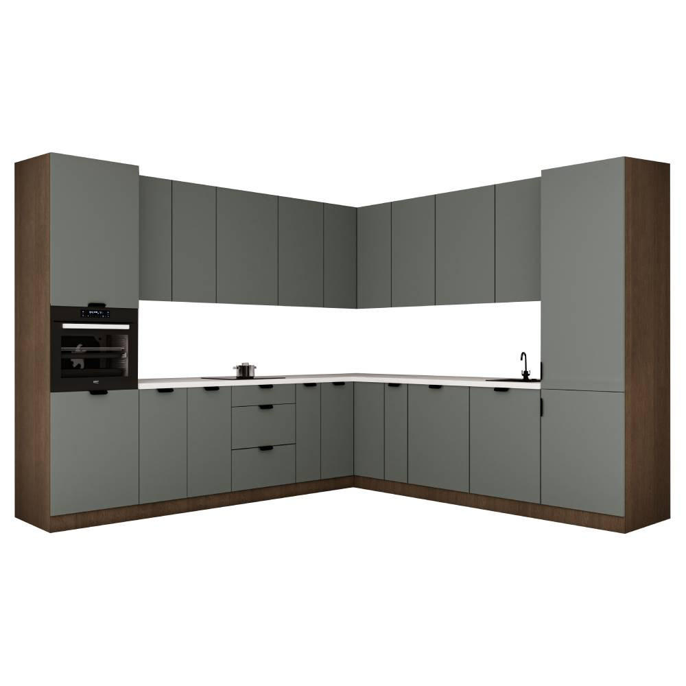 WINKELKÜCHE 345 x 285 cm - Sorento KS12-M345 - in Grün / Dunkle Eiche - Eichefarben/Schwarz, Holz/Metall (630/247/58cm)
