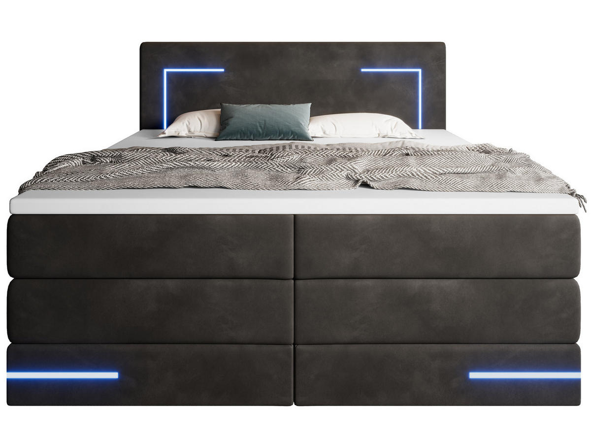 BOXSPRINGBETT Detroit schwarz 200/200 cm H3/H4 Samt - Schwarz, Textil (200/200cm) - wonello