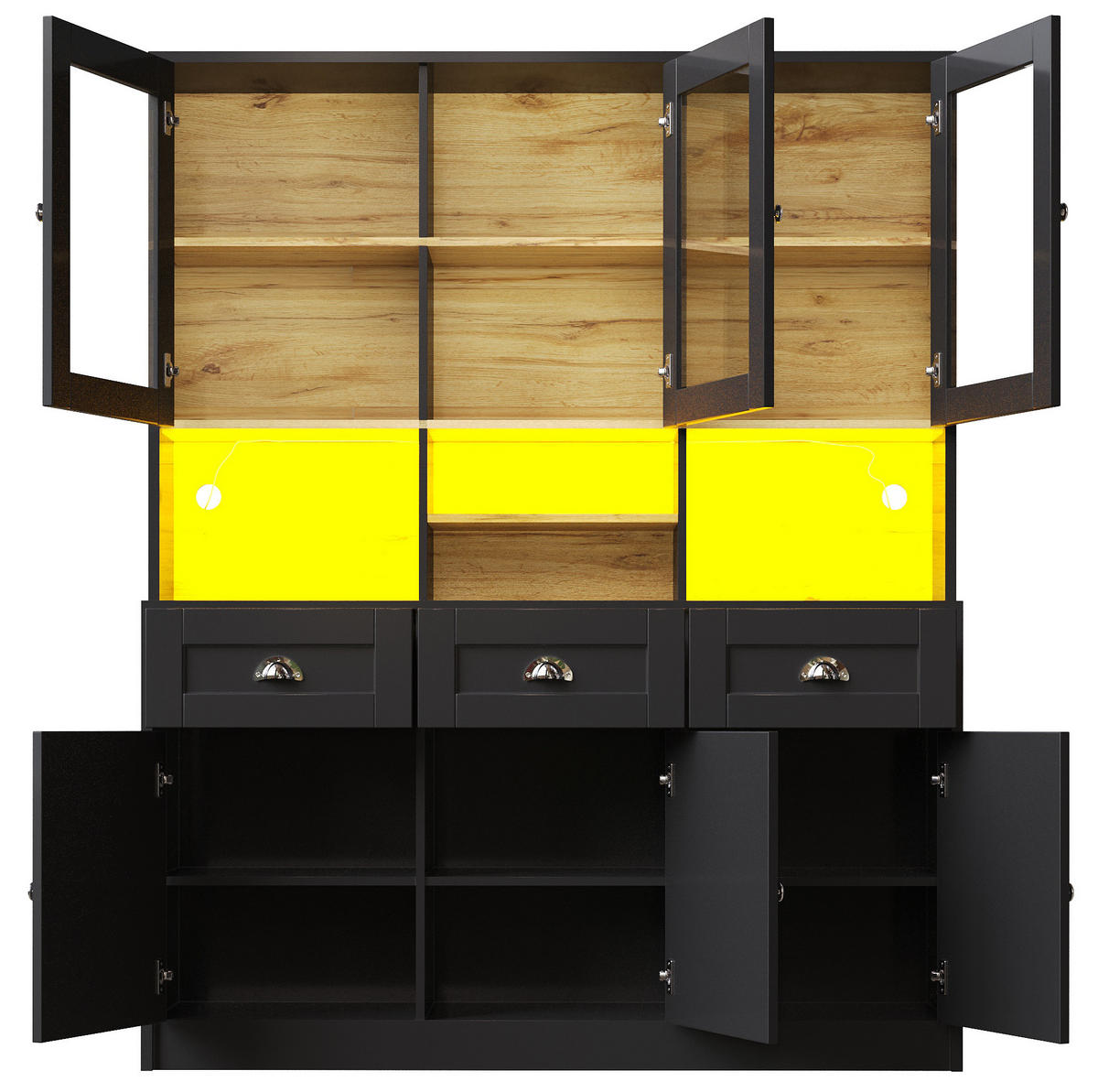 BUFFETSCHRANK 140/40/175 cm schwarz aus MDF mit LED-Beleuchtung - Schwarz, Holzwerkstoff (140/175/40cm) - OKWISH